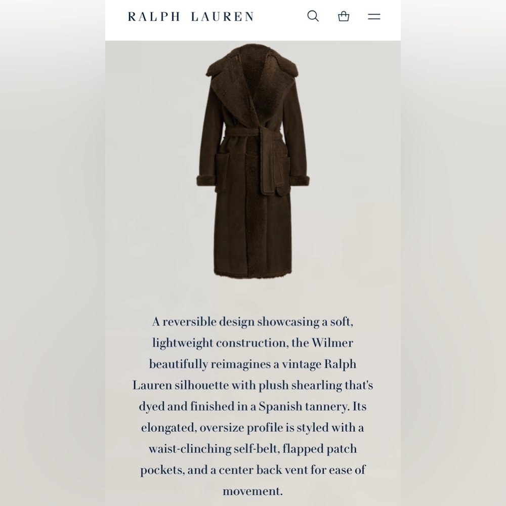 Ralph Lauren Purple Label Wilmer Reversible Shearling Coat - Picture 9 of 11